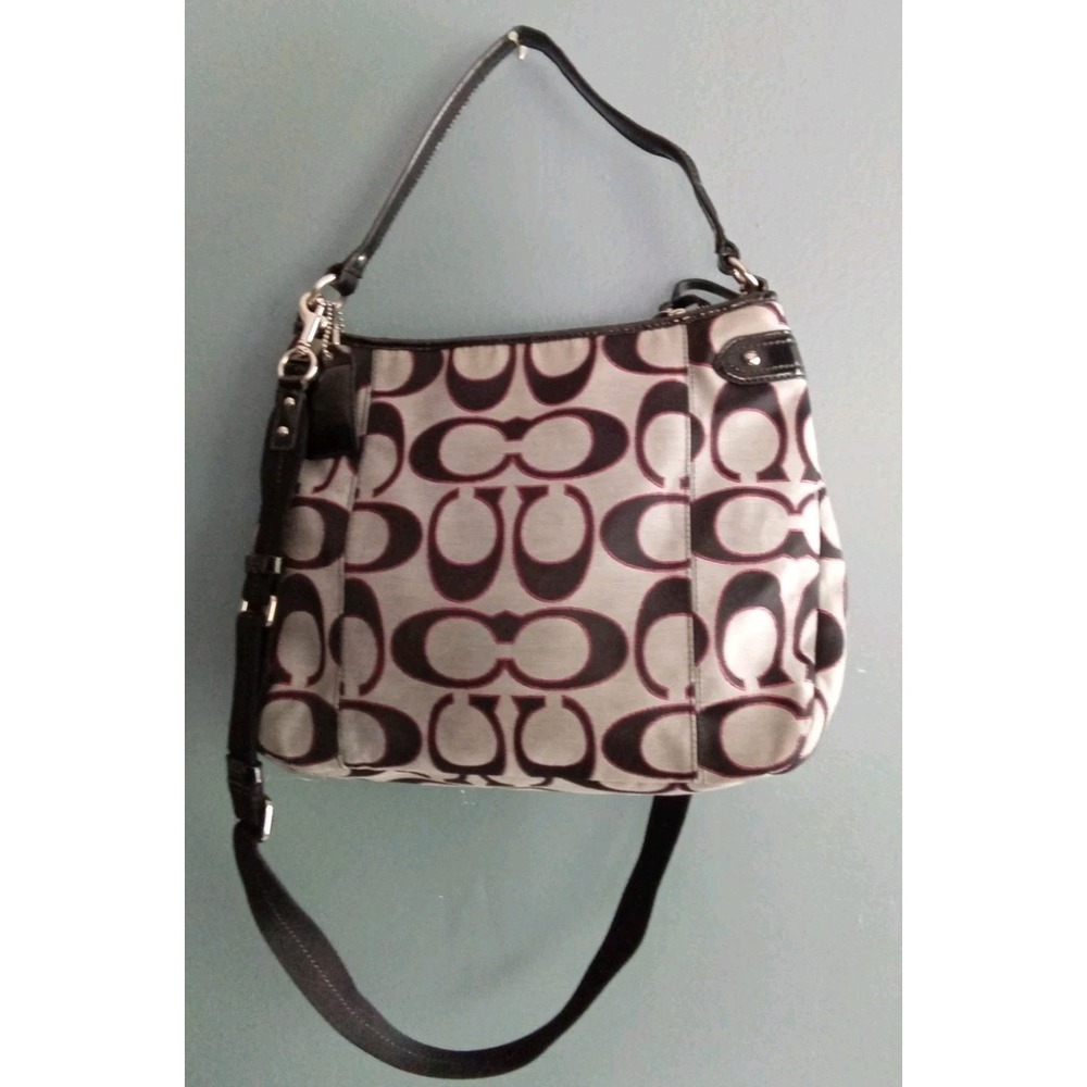 Coach Gallery Optic Hobo Shoulder Bag Black Gray Signature Purse